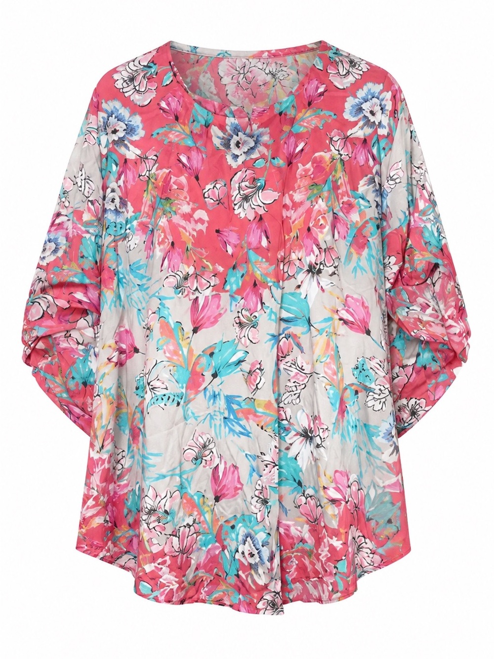Tolani Floral Pink & Teal Women's Blouse. XXS